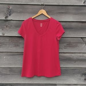duo Maternity red v-neck cotton spandex t-shirt tee classic basic - size S